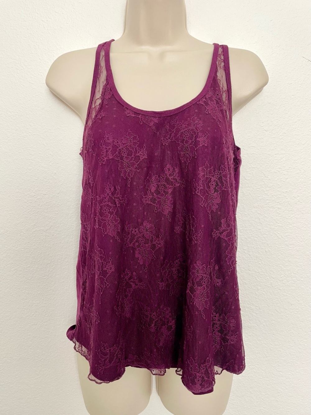 Lace Overlay Tank Halter Top - Plum